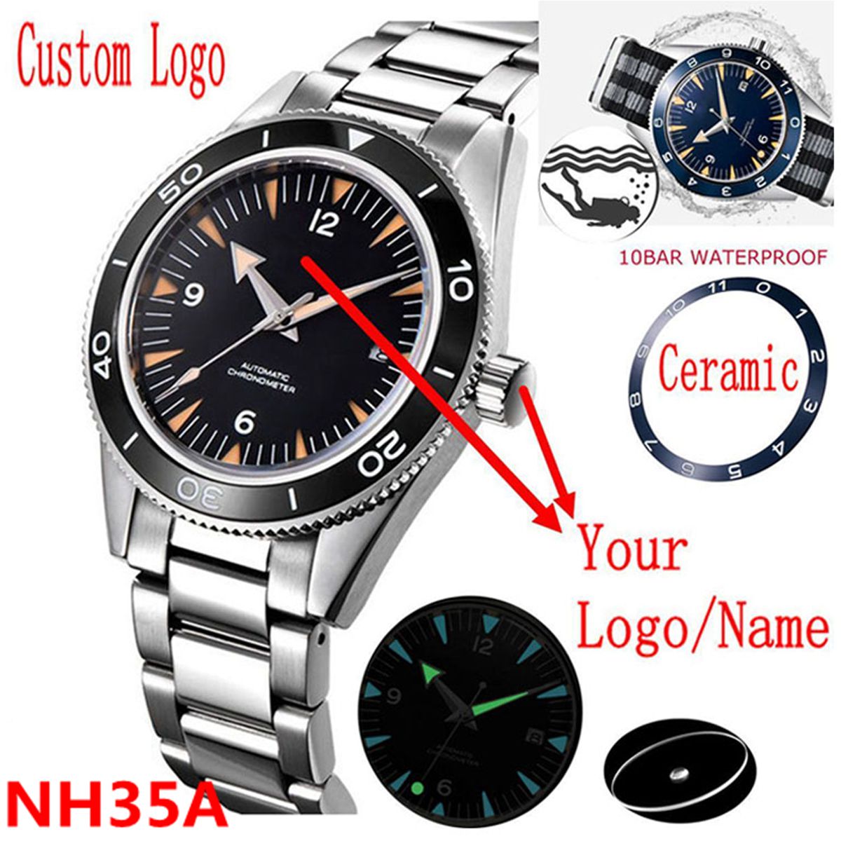 Luxury Watch Quality - Logo Kustom NH35 Jam Tangan Pergerakan
