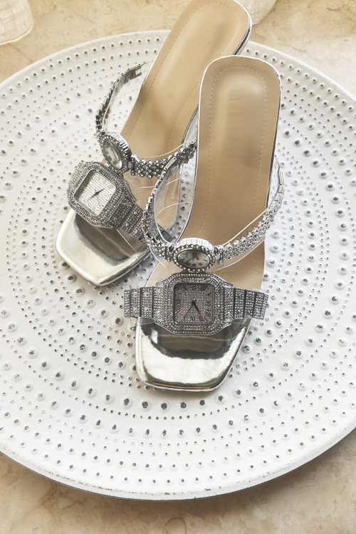 Luxury Watch Diamond - Sepatu hak tinggi kristal desain asli,