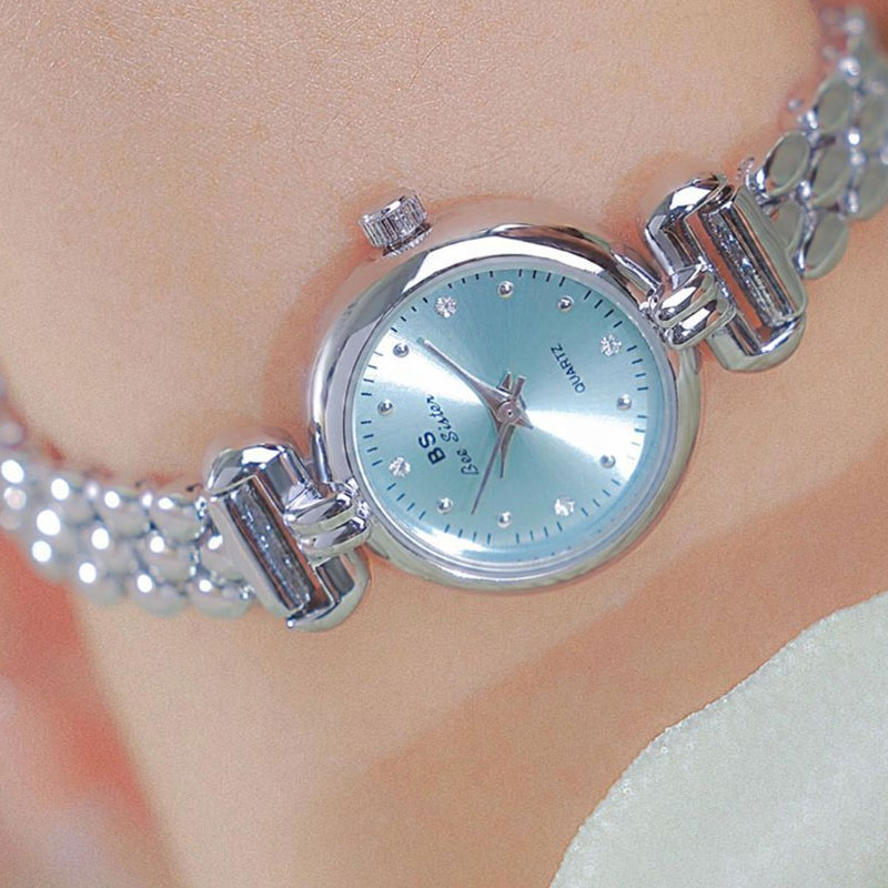 Luxury Watch Leather Strap - Jam tangan wanita gelang perak biru