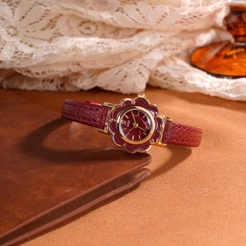 Luxury Watch Leather Strap - GEDI Jam Tangan Bunga Retro Kelas